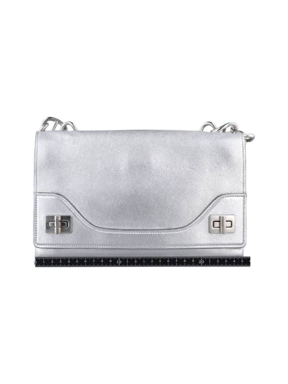 Prada Half Flap Double Silver Leather Bag 25 - Picture 2 of 16